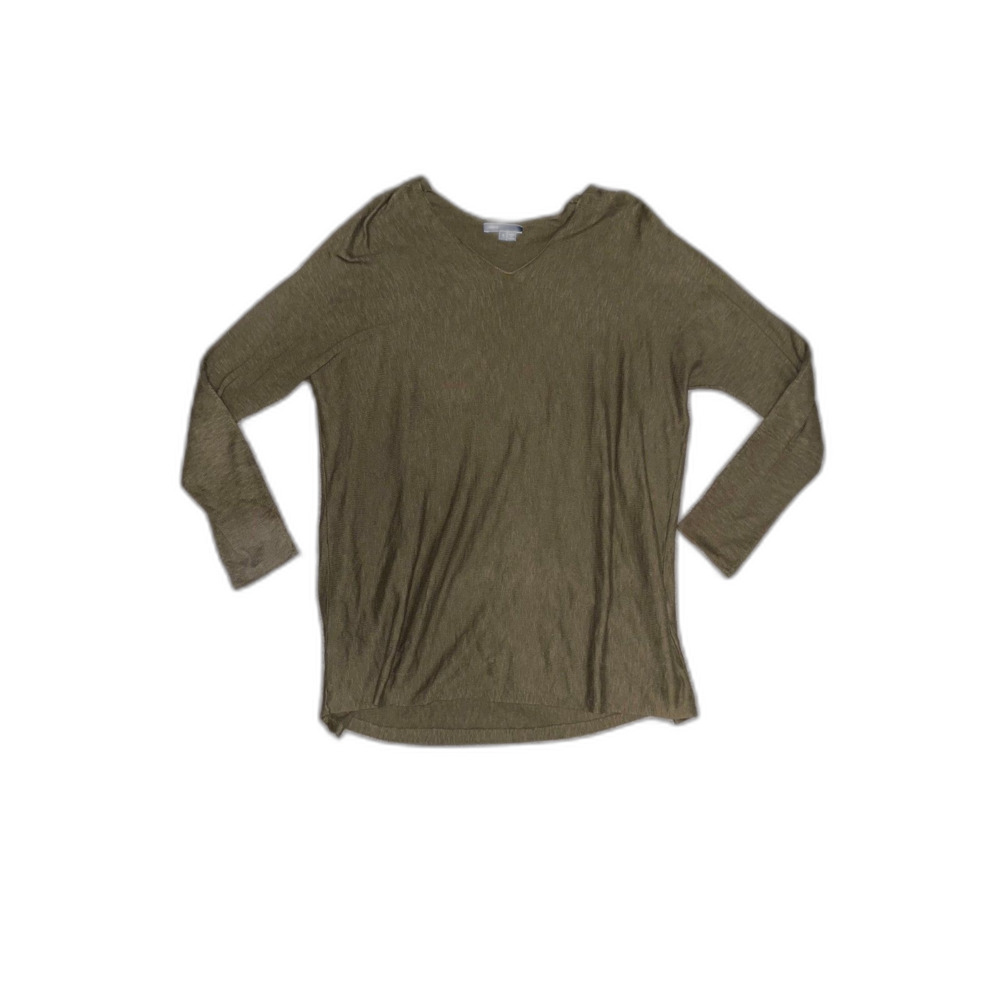 Vince Women's Cotton Knit Top Sweater Olive Green V-Neck Lightweight Sz S